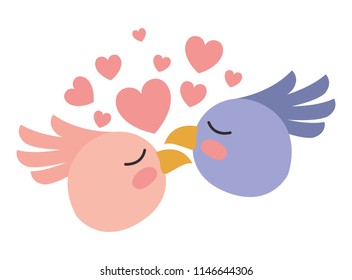 cute birds couple with hearts