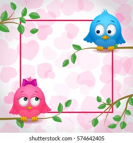 Cute Birds Couple in Love and Frame