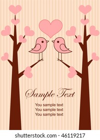 Cute birds couple place card. Vector Illustration