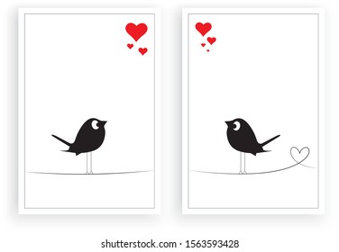 Cute birds couple silhouettes vector. Scandinavian Minimalist background. Two pieces wall art. Wall artwork. Wall decals, wall decor, romantic poster design isolated on white background 