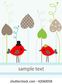 Cute birds couple. Vector for valentine`s card.