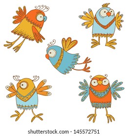 Cute Birds - for design, baby scrapbook - in vector