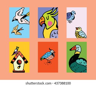 Cute birds in different colors