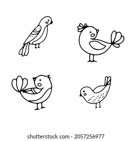 Pájaros bonitos al estilo del doodle. Decoración sencilla para una Navidad festiva y Año Nuevo. Ilustración vectorial aislada en fondo blanco.