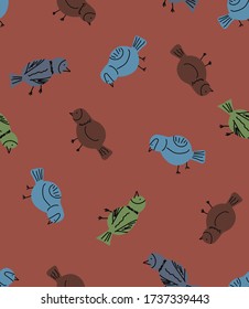 Cute Birds Drawing Doodle Repeating Vector Pattern Isolated Background