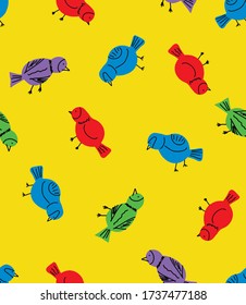 Cute Birds Drawing Doodle Repeating Vector Pattern Isolated Background