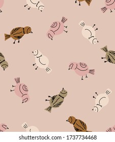 Cute Birds Drawing Doodle Repeating Vector Pattern Isolated Background