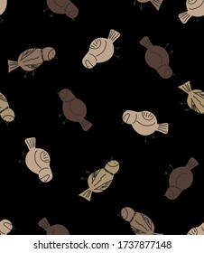 Cute Birds Drawing Doodle Repeating Vector Pattern Isolated Background