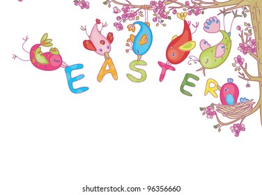 Cute birds for Easter's and spring's design with place for text