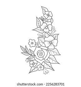 Cute Birds and Easy relaxing potted Rose Flowers Doodle Coloring Page for Adults and kids