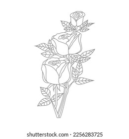 Cute Birds and Easy relaxing potted Rose Flowers Doodle Coloring Page for Adults and kids