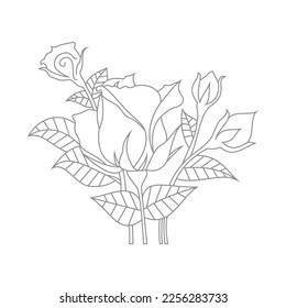 Cute Birds and Easy relaxing potted Rose Flowers Doodle Coloring Page for Adults and kids