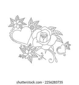 Cute Birds and Easy relaxing potted Rose Flowers Doodle Coloring Page for Adults and kids