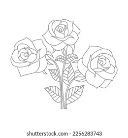 Cute Birds and Easy relaxing potted Rose Flowers Doodle Coloring Page for Adults and kids