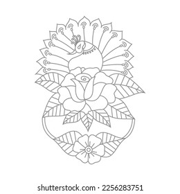 Cute Birds and Easy relaxing potted Rose Flowers Doodle Coloring Page for Adults and kids