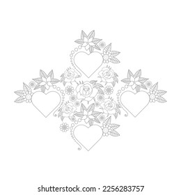 Cute Birds and Easy relaxing potted Rose Flowers Doodle Coloring Page for Adults and kids