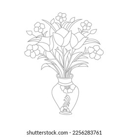 Cute Birds and Easy relaxing potted Rose Flowers Doodle Coloring Page for Adults and kids