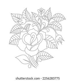 Cute Birds and Easy relaxing potted Rose Flowers Doodle Coloring Page for Adults and kids