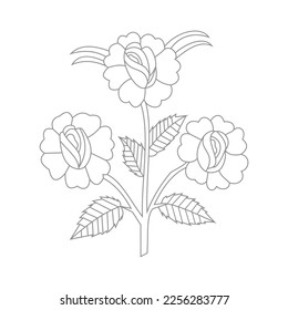 Cute Birds and Easy relaxing potted Rose Flowers Doodle Coloring Page for Adults and kids