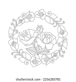 Cute Birds and Easy relaxing potted Rose Flowers Doodle Coloring Page for Adults and kids