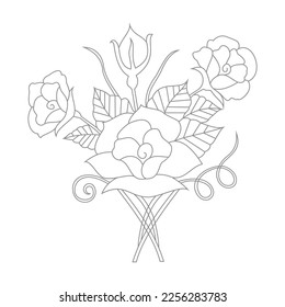 Cute Birds and Easy relaxing potted Rose Flowers Doodle Coloring Page for Adults and kids