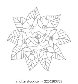 Cute Birds and Easy relaxing potted Rose Flowers Doodle Coloring Page for Adults and kids