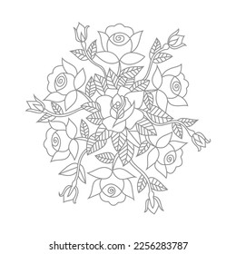 Cute Birds and Easy relaxing potted Rose Flowers Doodle Coloring Page for Adults and kids