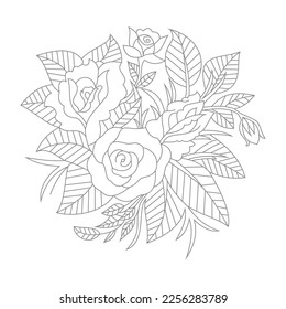 Cute Birds and Easy relaxing potted Rose Flowers Doodle Coloring Page for Adults and kids