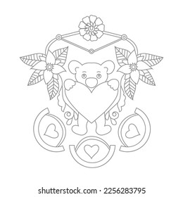 Cute Birds and Easy relaxing potted Rose Flowers Doodle Coloring Page for Adults and kids