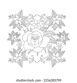 Cute Birds and Easy relaxing potted Rose Flowers Doodle Coloring Page for Adults and kids