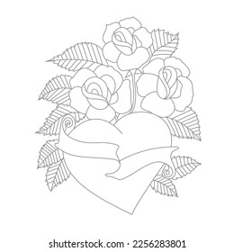 Cute Birds and Easy relaxing potted Rose Flowers Doodle Coloring Page for Adults and kids