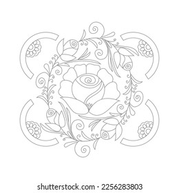 Cute Birds and Easy relaxing potted Rose Flowers Doodle Coloring Page for Adults and kids