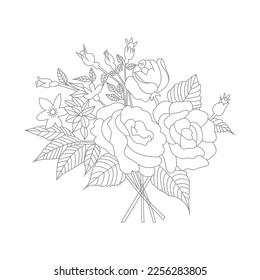 Cute Birds and Easy relaxing potted Rose Flowers Doodle Coloring Page for Adults and kids