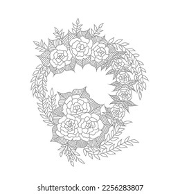 Cute Birds and Easy relaxing potted Rose Flowers Doodle Coloring Page for Adults and kids