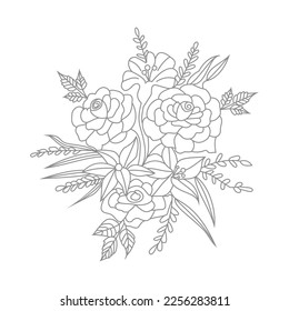 Cute Birds and Easy relaxing potted Rose Flowers Doodle Coloring Page for Adults and kids