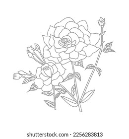 Cute Birds and Easy relaxing potted Rose Flowers Doodle Coloring Page for Adults and kids