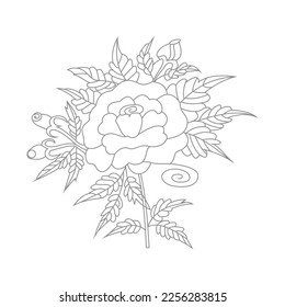 Cute Birds and Easy relaxing potted Rose Flowers Doodle Coloring Page for Adults and kids