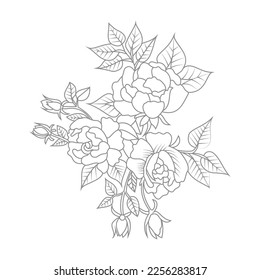 Cute Birds and Easy relaxing potted Rose Flowers Doodle Coloring Page for Adults and kids