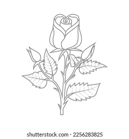 Cute Birds and Easy relaxing potted Rose Flowers Doodle Coloring Page for Adults and kids