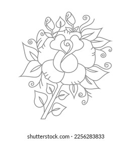 Cute Birds and Easy relaxing potted Rose Flowers Doodle Coloring Page for Adults and kids