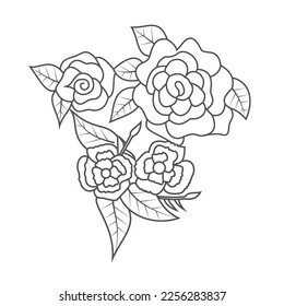 Cute Birds and Easy relaxing potted Rose Flowers Doodle Coloring Page for Adults and kids