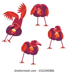Cute birds expressing different feelings. Flat design illustration.