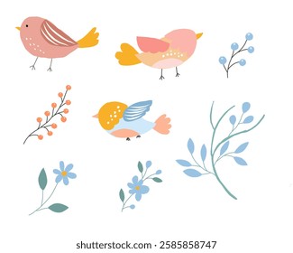 Cute Birds and Floral Illustration