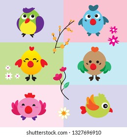 Cute birds with flower