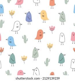 Cute birds and flowers decoration. Seamless repeating pattern texture background design for fashion fabrics, textile graphics, prints etc