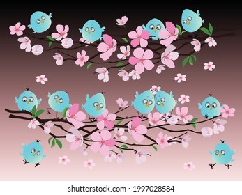 süße Vögel und Blumen Muster. Nahtlose Blumenmuster. Cute-blue-bird auf Blättern, Cartografik