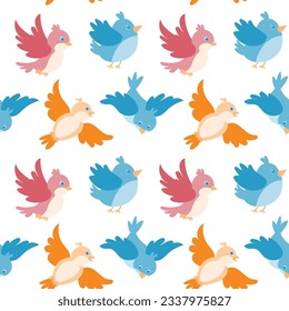 Cute birds flying seamless pattern background