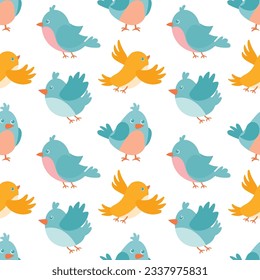 Cute birds flying seamless pattern background