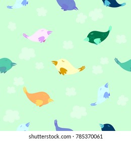 cute birds flying in the sky and cloud, seamless concept.