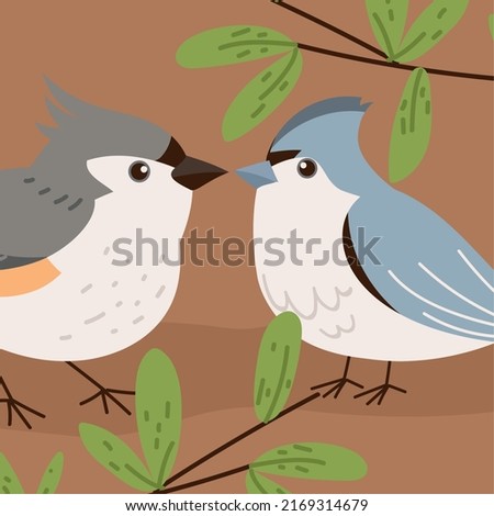 cute birds and foliage design
